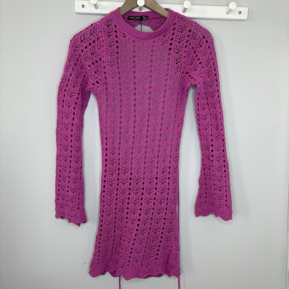Pink Crochet Dress 8 Babydoll Coquette Fairy Nasty Gal Feminine Whimsy Backless